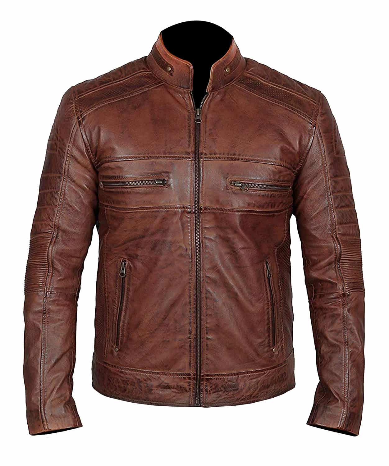 Mens Brown Distressed Biker Leather  Jacket  The Genuine 