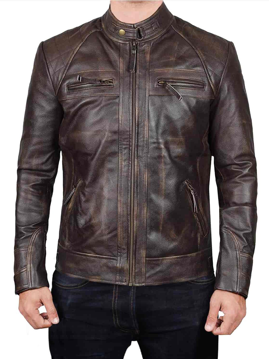 Claude Men Distressed Brown Biker Leather Jacket Video Game Jacket