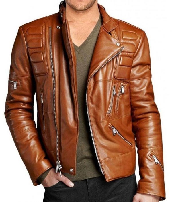 Mens Brown Padded Motorcycle Leather Jacket | Brown Motorcycle Jacket