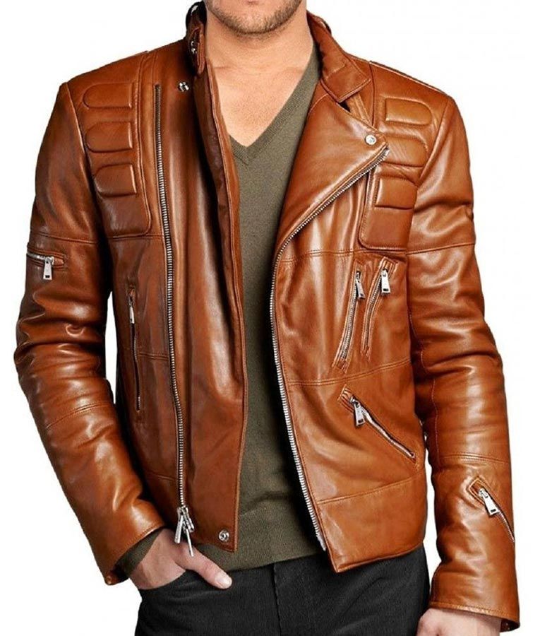 Mens Brown Padded Motorcycle Leather Jacket | Brown ...