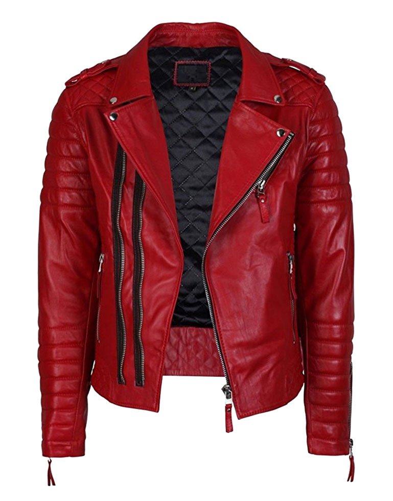 World of Leather Moto Genuine Lambskin Leather Jacket Stylish Biker Black /& Red