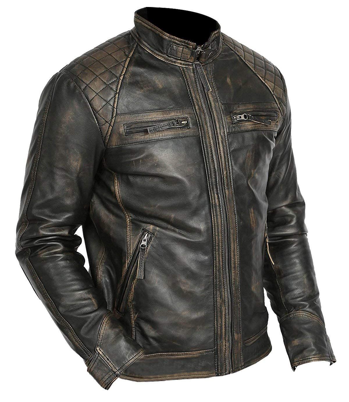 Mens Cafe  Racer  Retro Motorcycle Leather Jacket  Retro 